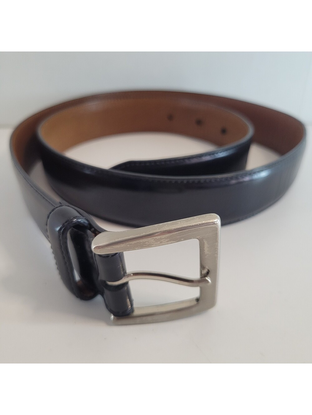 Coach Men’s Black Leather Belt Size 32" Silver Tone Buckle 1 1/8" Wide